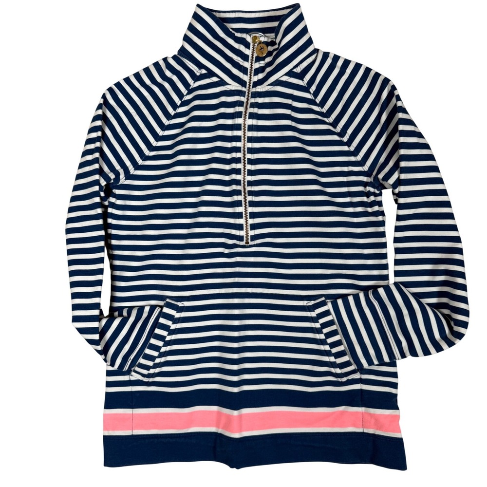 Lilly Pulitzer Half Zip Pullover Womens XS Navy White Pink Excellent Striped UPF